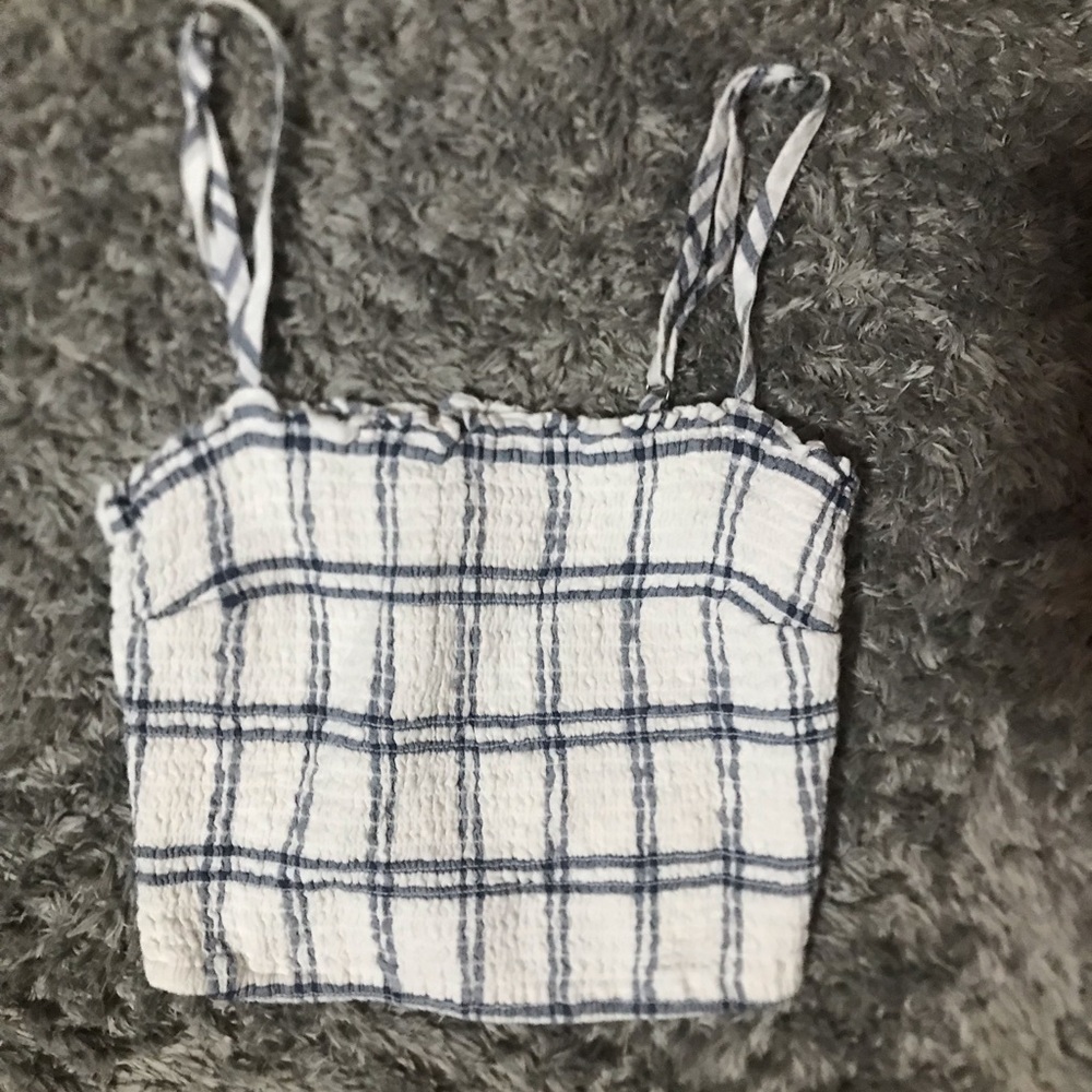 blue and white cropped tank